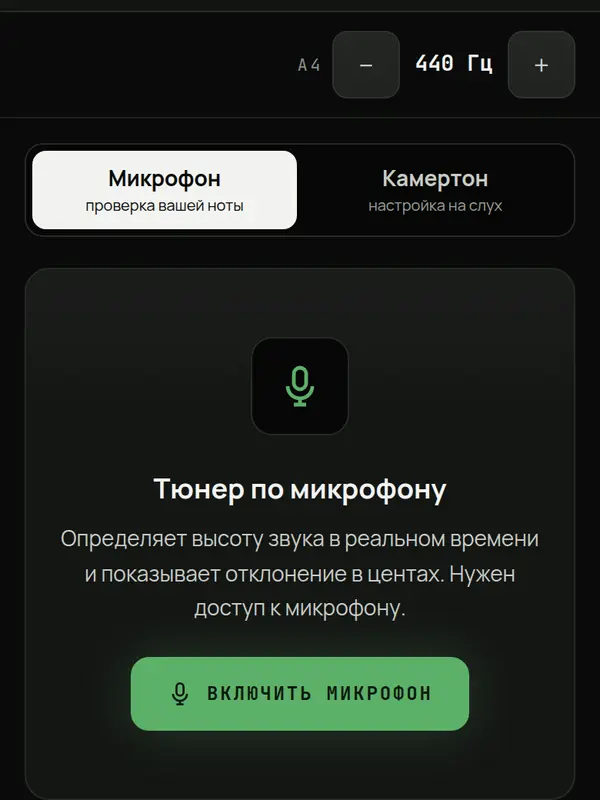Тюнер — экран инструмента
